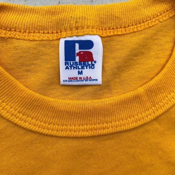 Men's Vintage Russell T-Shirt Yellow Football M Crew USA Single Stitch 100 Years - Picture 3 of 13